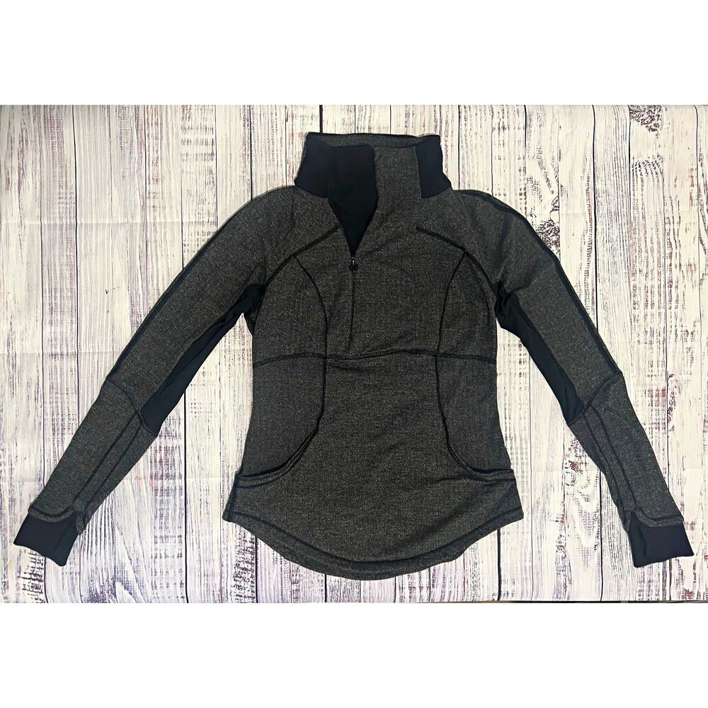 Lululemon Base Runner 1/2 Zip Pullover Heathered Herringbone Black Size 6